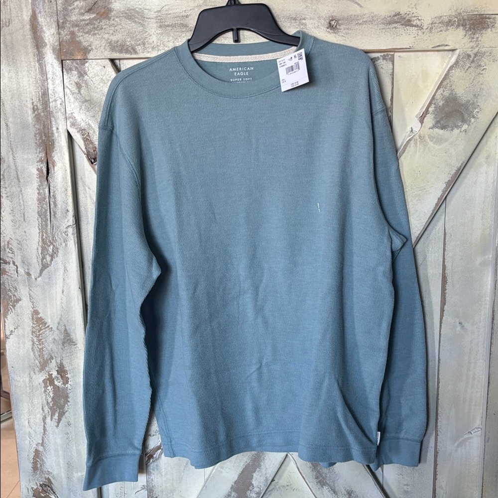 American Eagle Outfitters Men's Teal Long Sleeve Tee